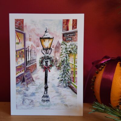 Post and Lantern Winter Greeting Cards - pack of 3, free delivery
