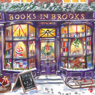 Books in Brooks Christmas Card - pack of 3 cards, free delivery